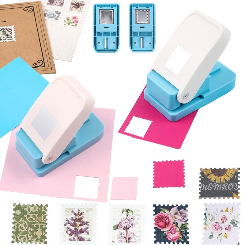 BAOFALI 2Pcs/Set 1X0.8inch Rectangular Postage Stamp with 1" Square Punch Set, Scalloped Rectangle Lever Action Craft Punch for Paper Crafting Scrapbooking DIY Card Making Arts Crafts Supplies - Image 1